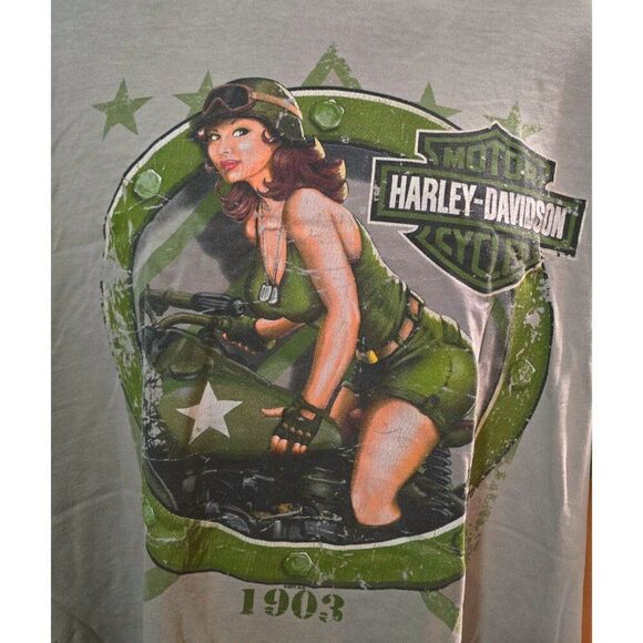 Vintage Harley-Davidson 1903 Pin-Up T-Shirt Gray Biker Tee Auckland New Zealand - Picture 1 of 10